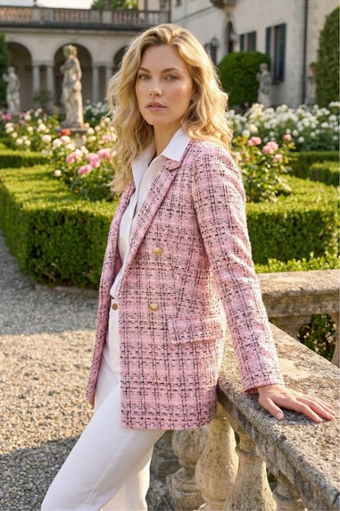 Roman Pink Double Breasted Boucle Jacket