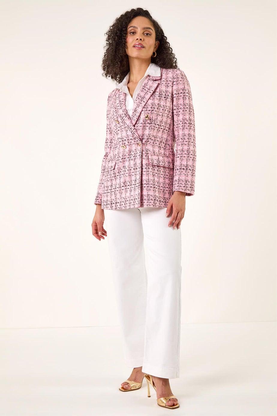 Roman Pink Double Breasted Boucle Jacket