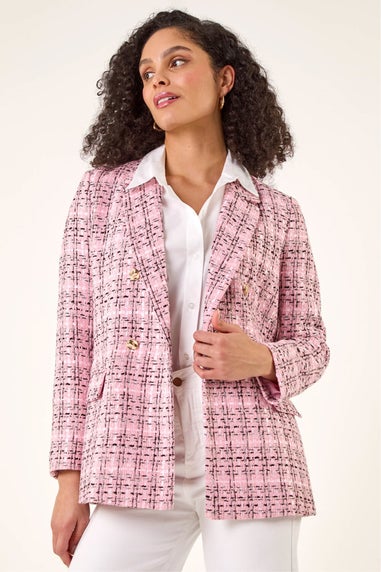 Roman Pink Double Breasted Boucle Jacket