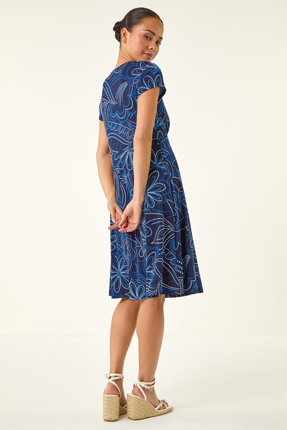Roman Royal Blue Petite Leaf Print Stretch Dress