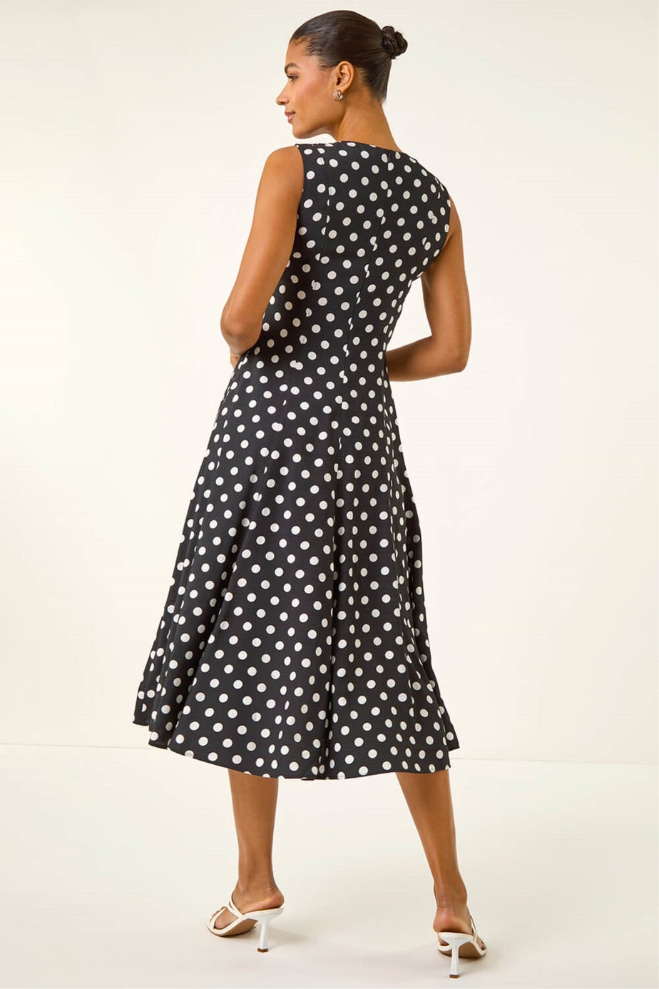Roman Black Spot Print Panel Midi Dress