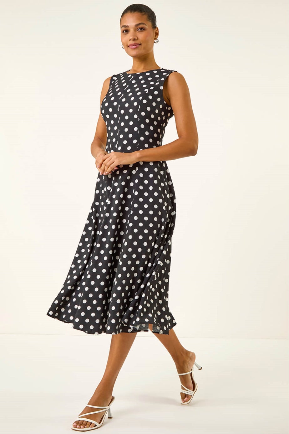 Roman Black Spot Print Panel Midi Dress