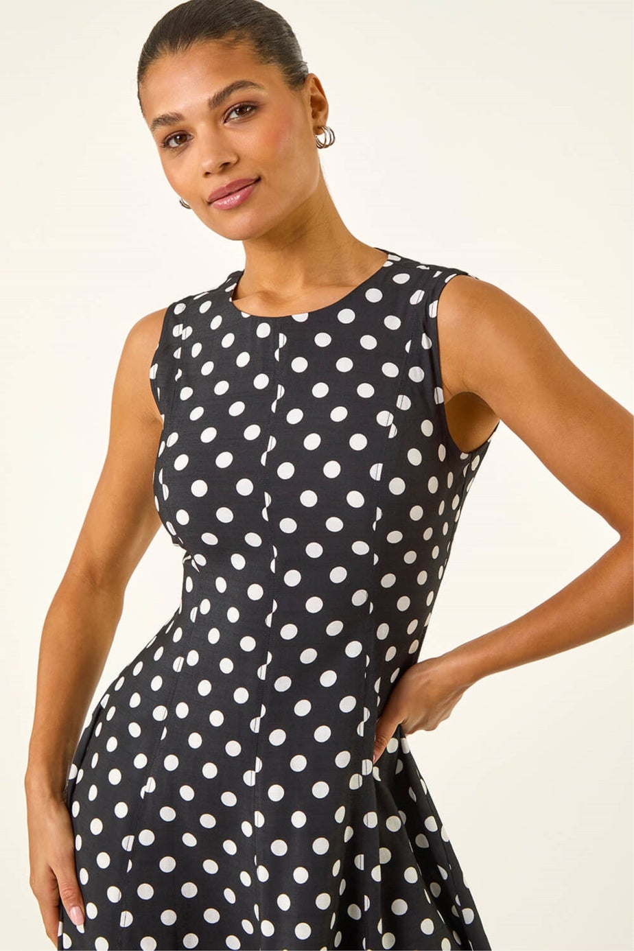 Roman Black Spot Print Panel Midi Dress