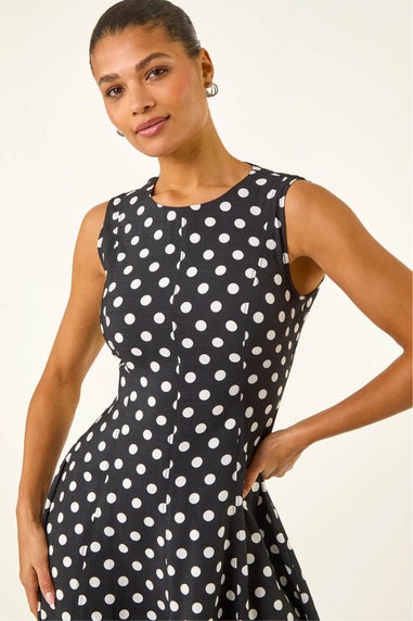 Roman Black Spot Print Panel Midi Dress