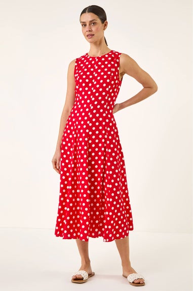 Roman Red Spot Print Panel Midi Dress