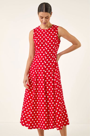 Roman Red Spot Print Panel Midi Dress