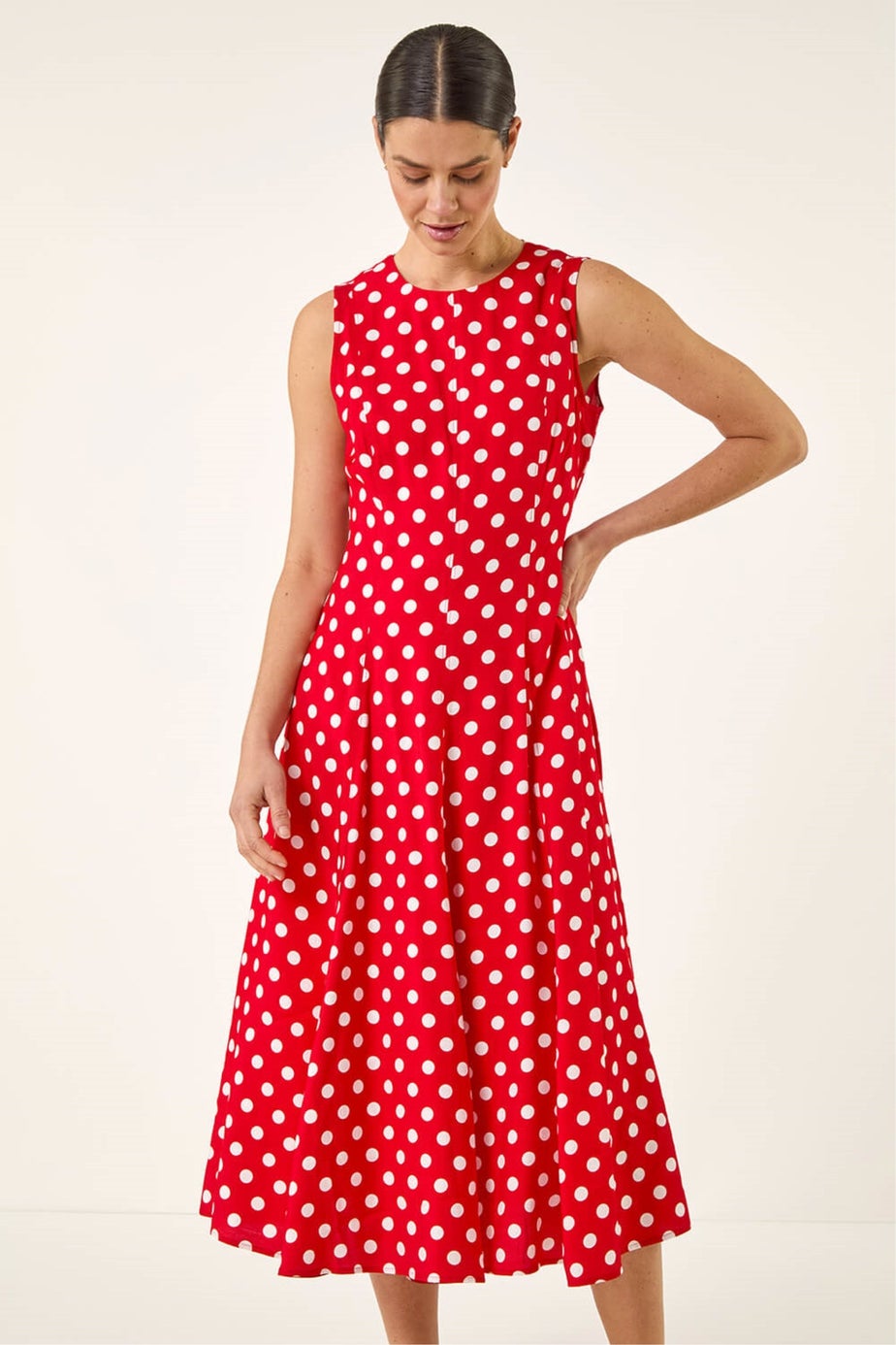 Roman Red Spot Print Panel Midi Dress