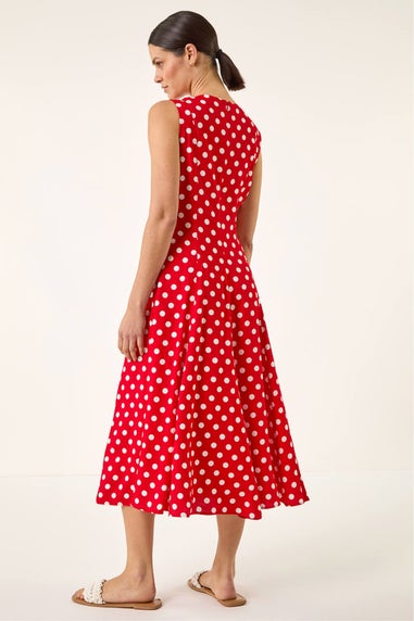 Roman Red Spot Print Panel Midi Dress