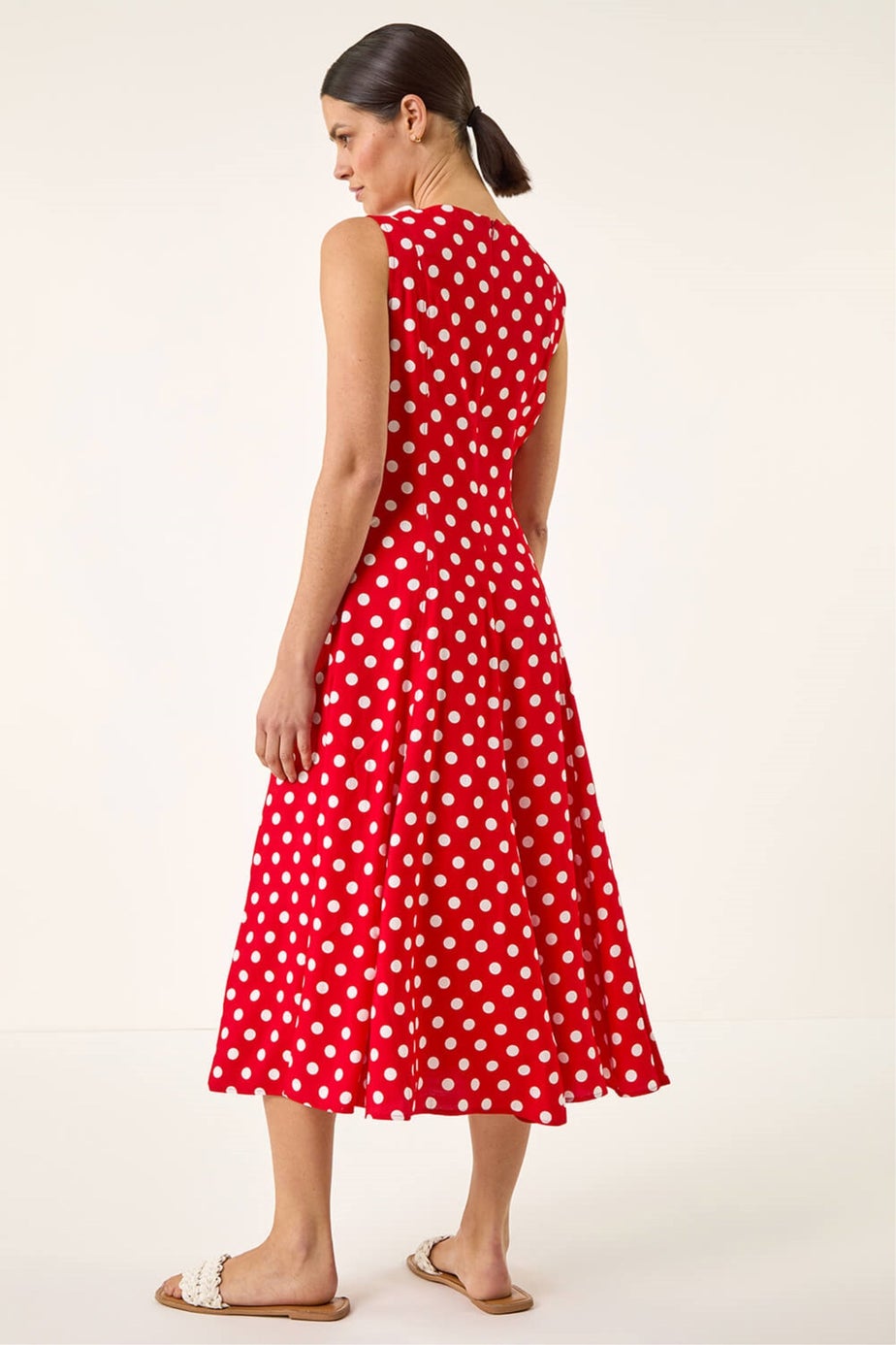 Roman Red Spot Print Panel Midi Dress
