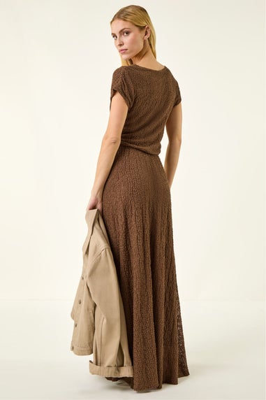 Roman Chocolate Textured Floral Lace Maxi Dress