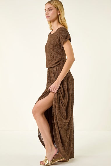 Roman Chocolate Textured Floral Lace Maxi Dress