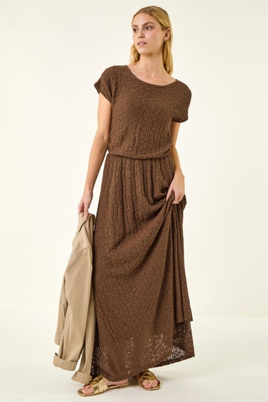 Roman Chocolate Textured Floral Lace Maxi Dress