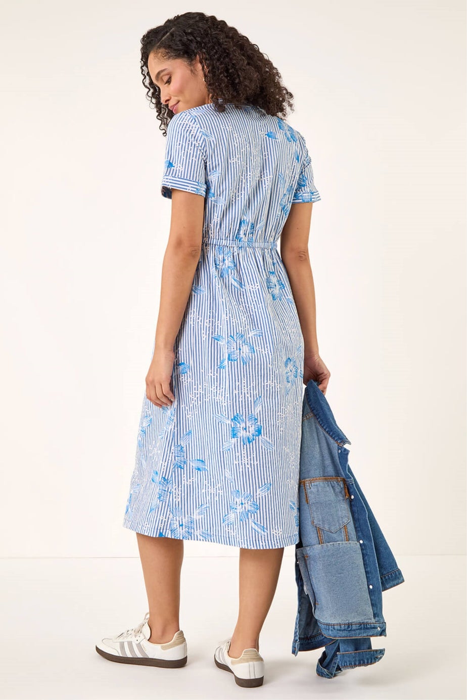 Roman Blue Stripe Print Midi Shirt Dress