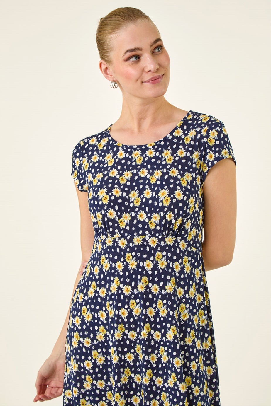 Roman Yellow Daisy Print Midi Tea Dress