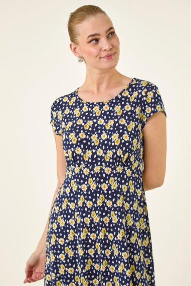 Roman Yellow Daisy Print Midi Tea Dress