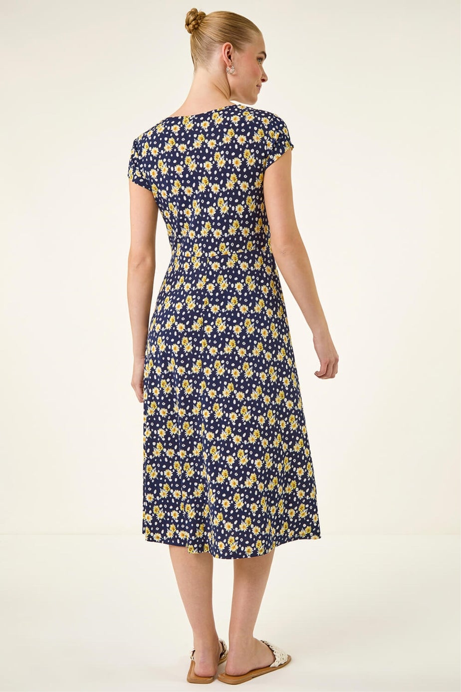 Roman Yellow Daisy Print Midi Tea Dress