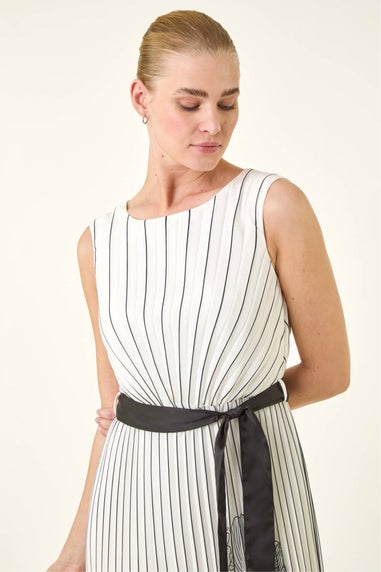 Roman Ivory Border Print Pleated Midi Dress