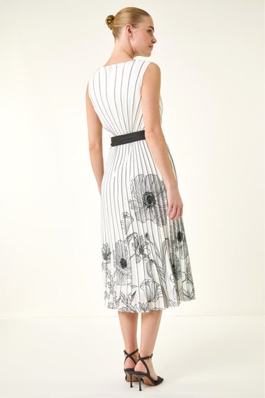 Roman Ivory Border Print Pleated Midi Dress