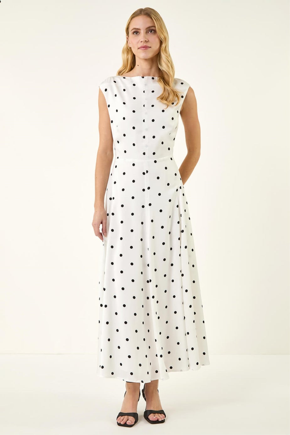 Roman Ivory Spot Print Boat Neck Dress