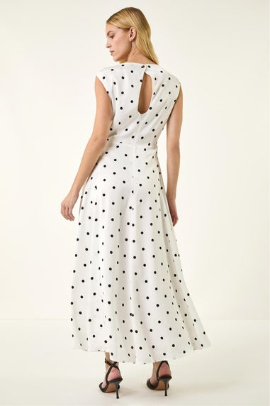 Roman Ivory Spot Print Boat Neck Dress
