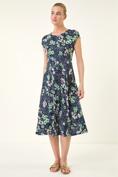 Roman Green Floral Print Midi Tea Dress