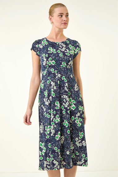 Roman Green Floral Print Midi Tea Dress