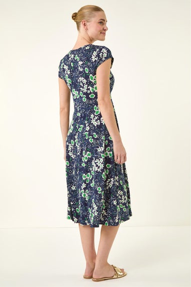 Roman Green Floral Print Midi Tea Dress