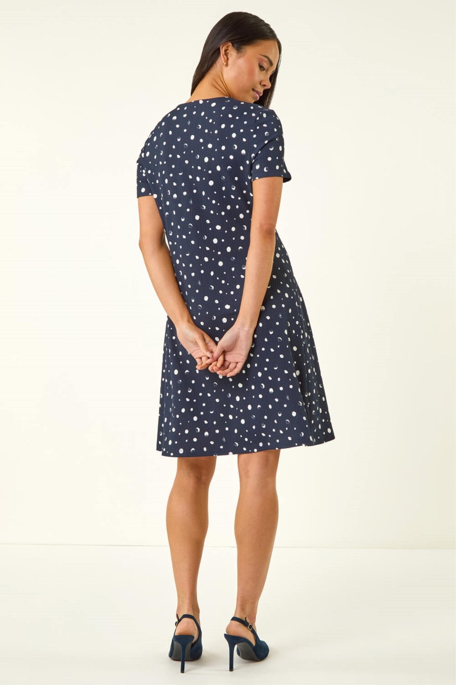 Roman Navy Petite Spot Print Twist Front Dress