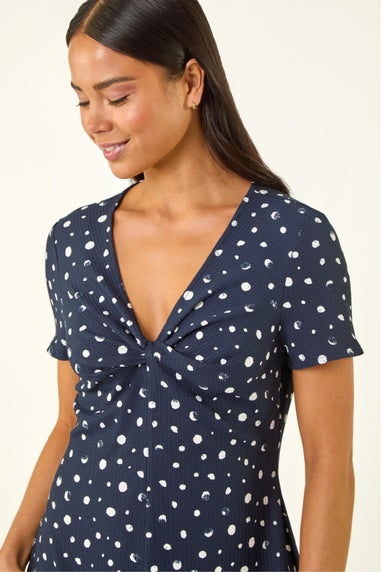 Roman Navy Petite Spot Print Twist Front Dress