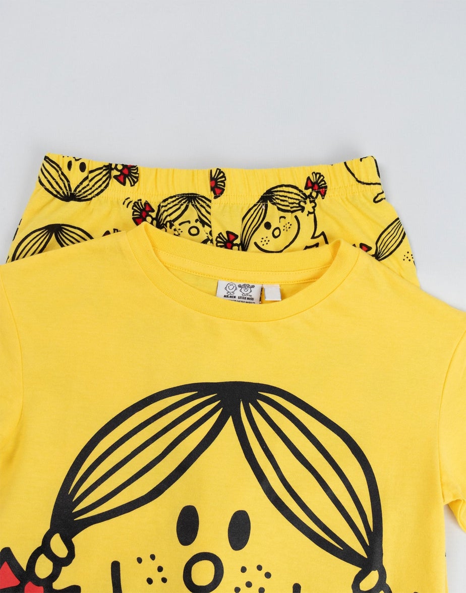 Vanilla Underground Mr. Men & Little Miss Girls Yellow Sunshine Long Pyjama Set (2-8 Years)