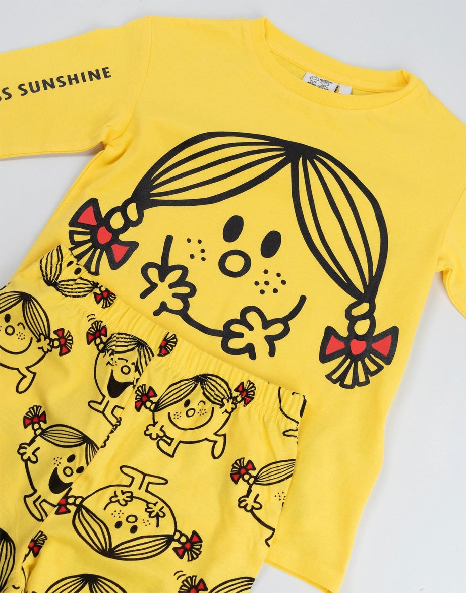 Vanilla Underground Mr. Men & Little Miss Girls Yellow Sunshine Long Pyjama Set (2-8 Years)