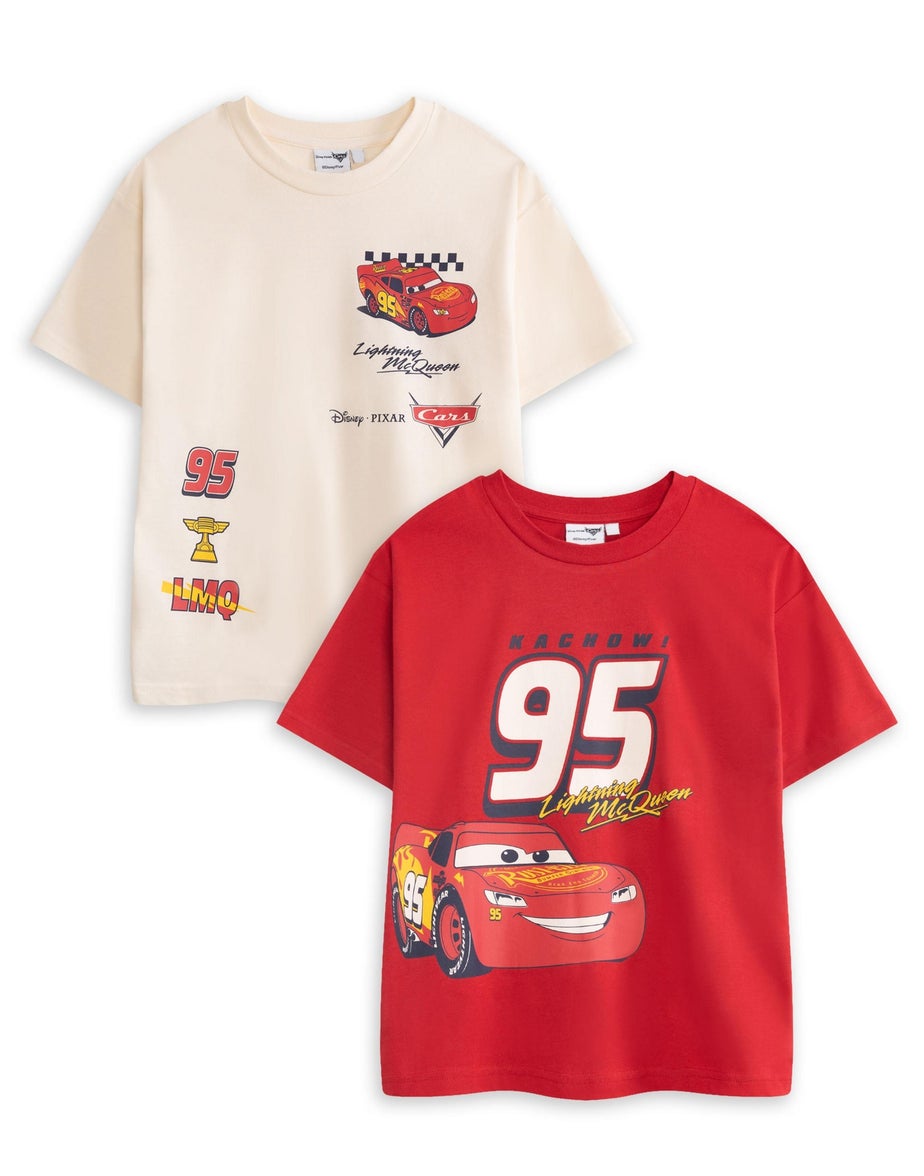 Vanilla Underground Disney Cars Boys Multicoloured Lightning Mcqueen T-Shirts (5-14 Years) - 2 pack