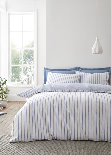 Bianca Fine Linens Hampton Stripe 200 Thread Count Cotton Reversible Duvet Cover Set Blue
