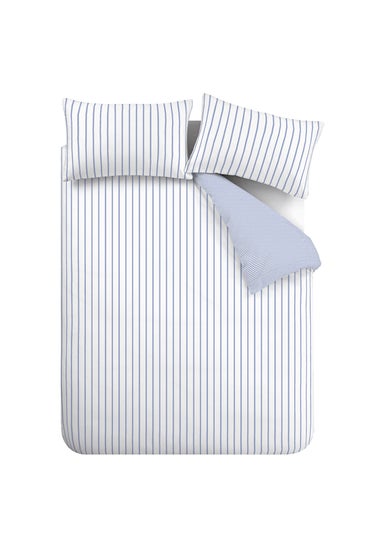 Bianca Fine Linens Hampton Stripe 200 Thread Count Cotton Reversible Duvet Cover Set Blue
