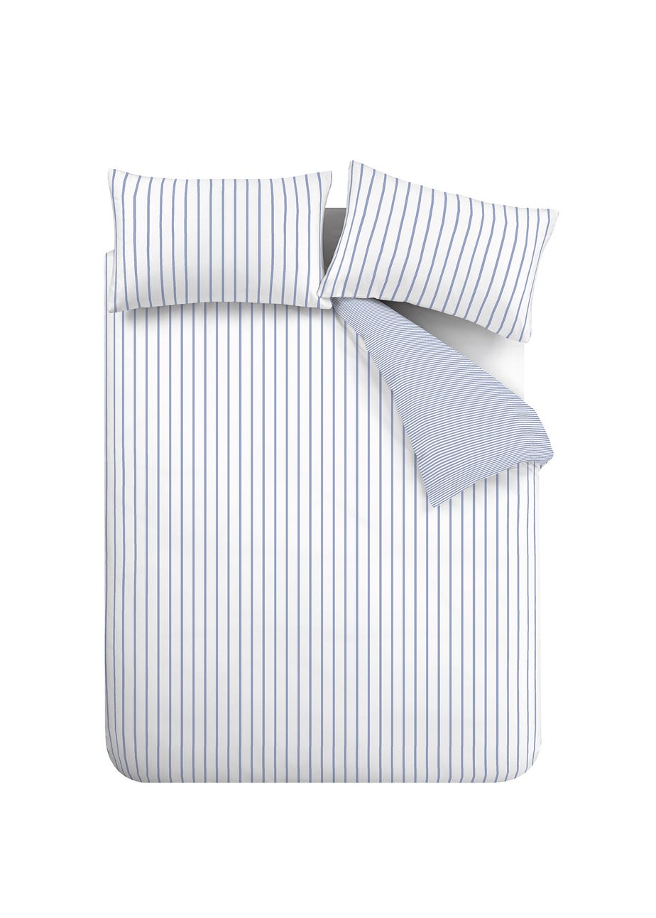 Bianca Fine Linens Hampton Stripe 200 Thread Count Cotton Reversible Duvet Cover Set Blue