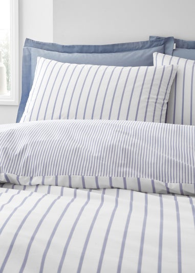 Bianca Fine Linens Hampton Stripe 200 Thread Count Cotton Reversible Duvet Cover Set Blue