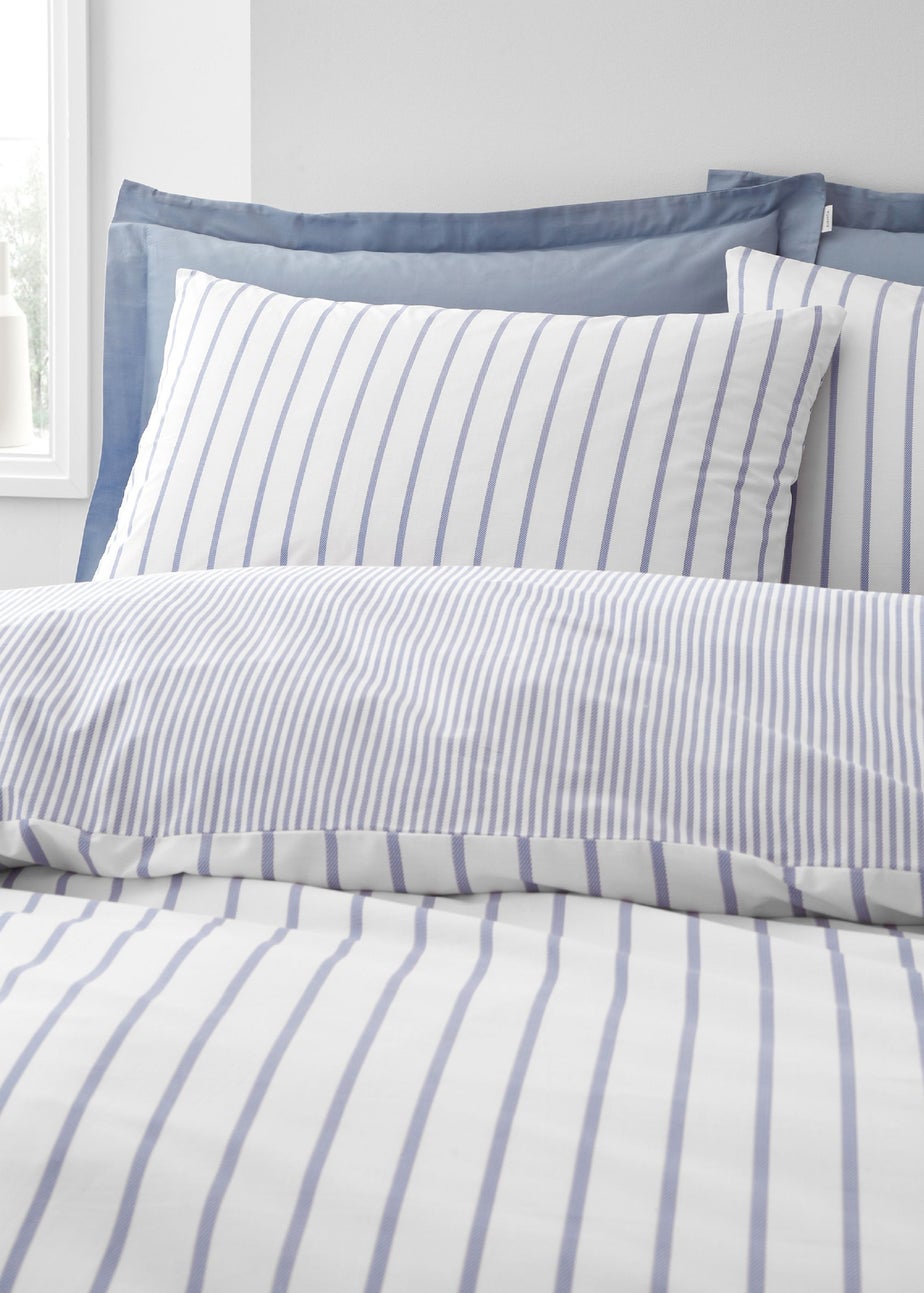 Bianca Fine Linens Hampton Stripe 200 Thread Count Cotton Reversible Duvet Cover Set Blue