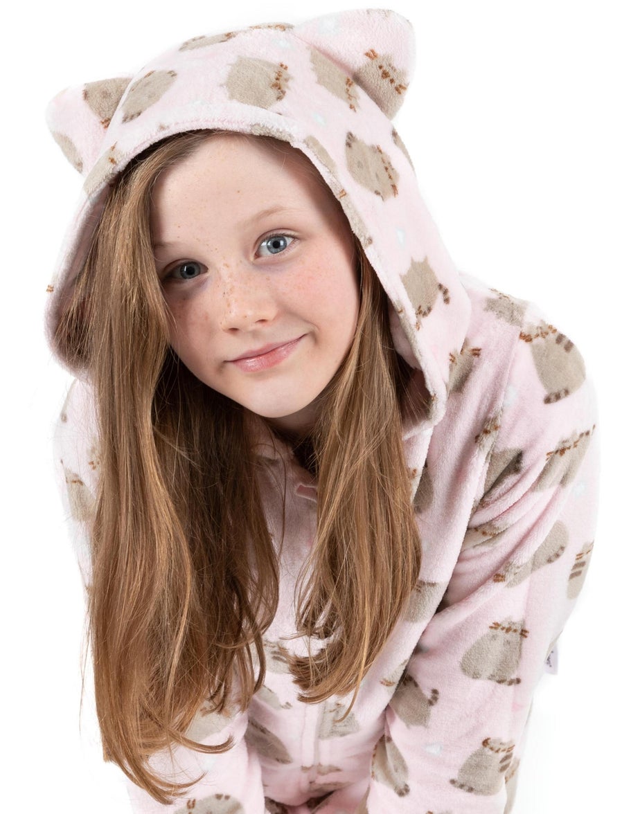 Vanilla Underground Pusheen Girls Pink All-Over Print With Novelty Ears Onesie (9-14 Years)