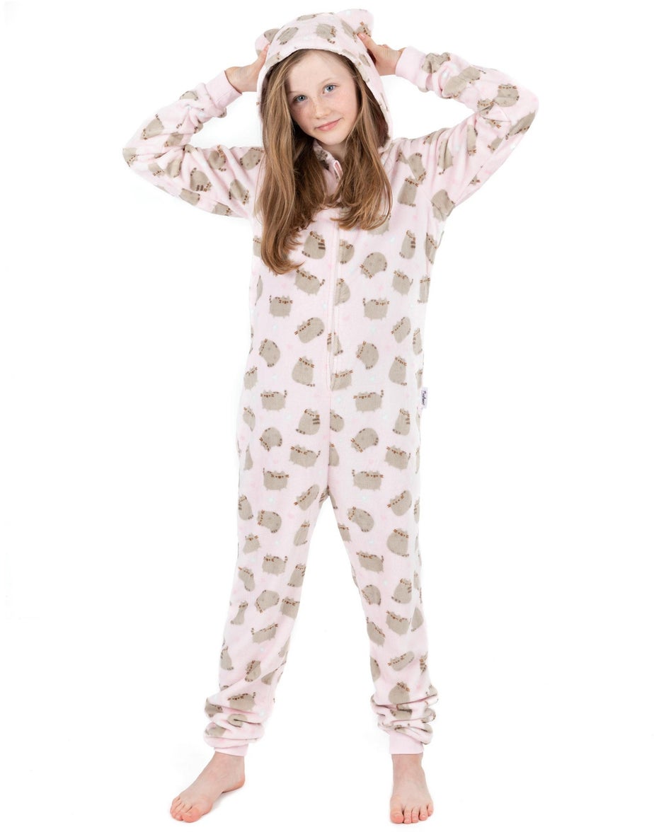 Vanilla Underground Pusheen Girls Pink All-Over Print With Novelty Ears Onesie (9-14 Years)