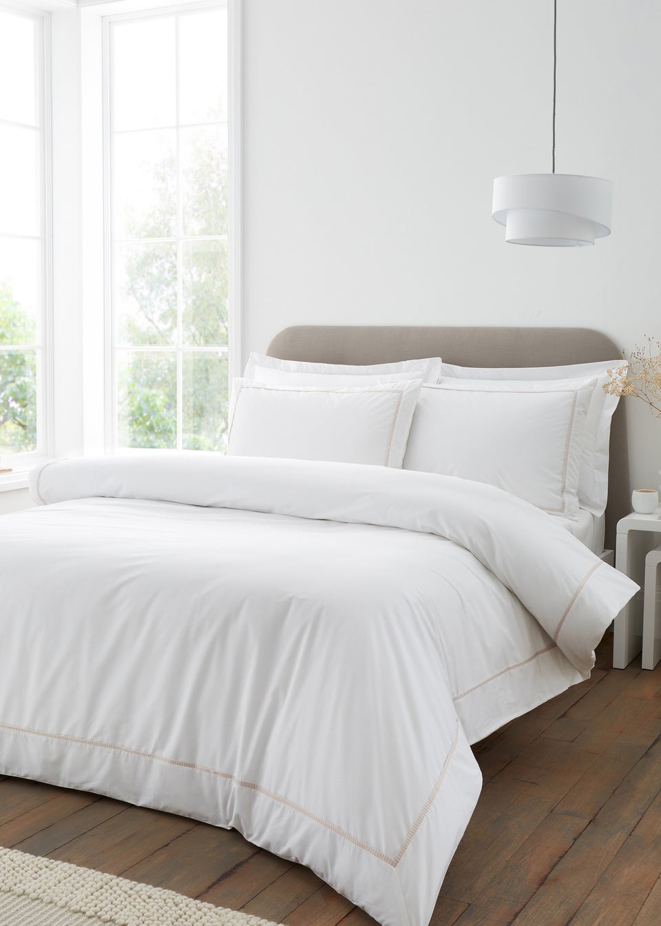 Bianca Fine Linens Contrast Trim 200 Thread Count Cotton Duvet Cover Set Natural