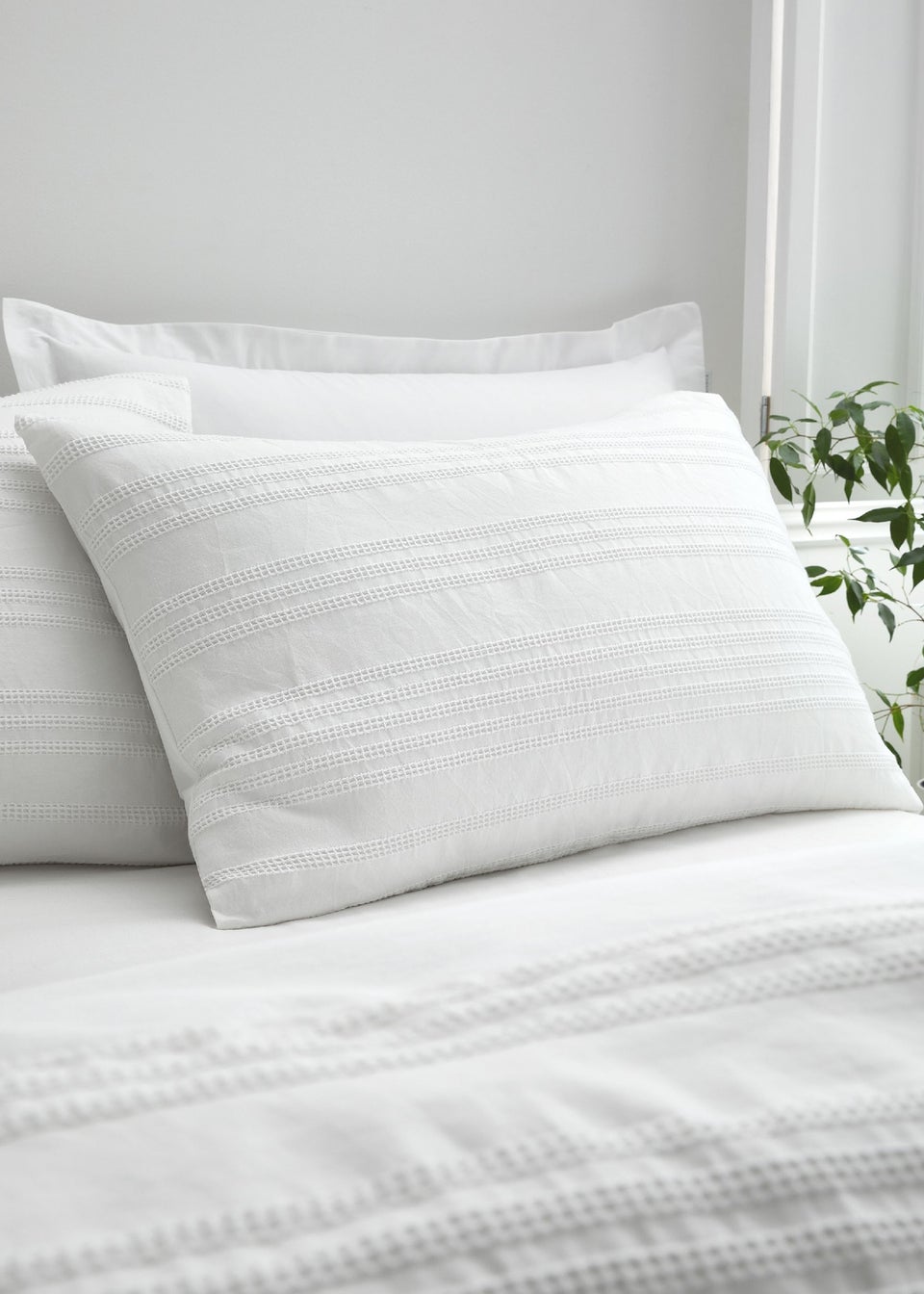 Bianca Fine Linens Waffle Cotton Stripe Duvet Cover Set White