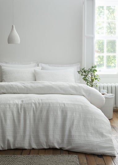 Bianca Fine Linens Waffle Cotton Stripe Duvet Cover Set White