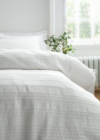 Bianca Fine Linens Waffle Cotton Stripe Duvet Cover Set White