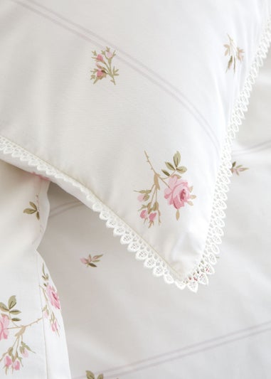 Bianca Fine Linens Vintage Rosebud Lace 200 Thread Count Cotton Reversible Duvet Cover Set Cream