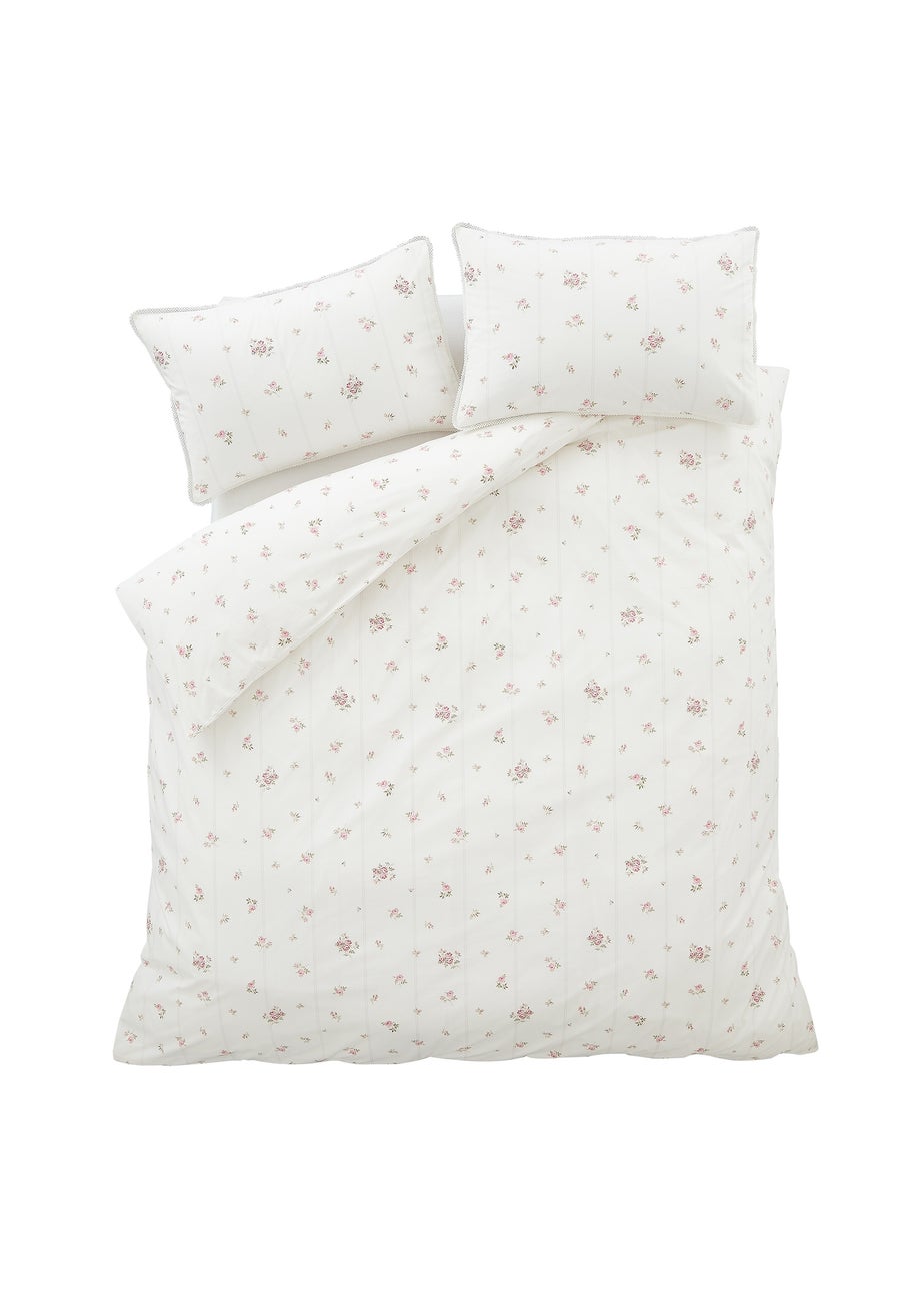 Bianca Fine Linens Vintage Rosebud Lace 200 Thread Count Cotton Reversible Duvet Cover Set Cream