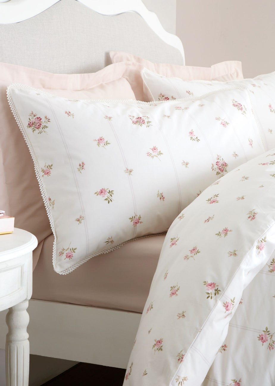 Bianca Fine Linens Vintage Rosebud Lace 200 Thread Count Cotton Reversible Duvet Cover Set Cream