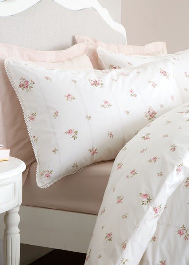 Bianca Fine Linens Vintage Rosebud Lace 200 Thread Count Cotton Reversible Duvet Cover Set Cream