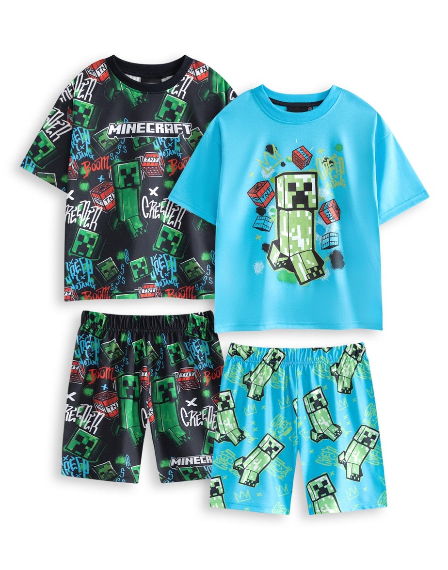 Vanilla Underground Minecraft Boys Multicoloured Creeper Short Pyjama Set (5-14 Years) - 2 Pack