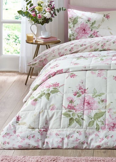 Catherine Lansfield Avebury Floral Reversible Quilted 220x230cm Bedspread Cream
