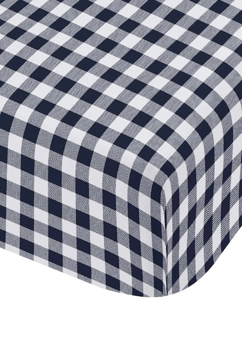 Catherine Lansfield Bamford Gingham Check Fitted Sheet Navy Blue